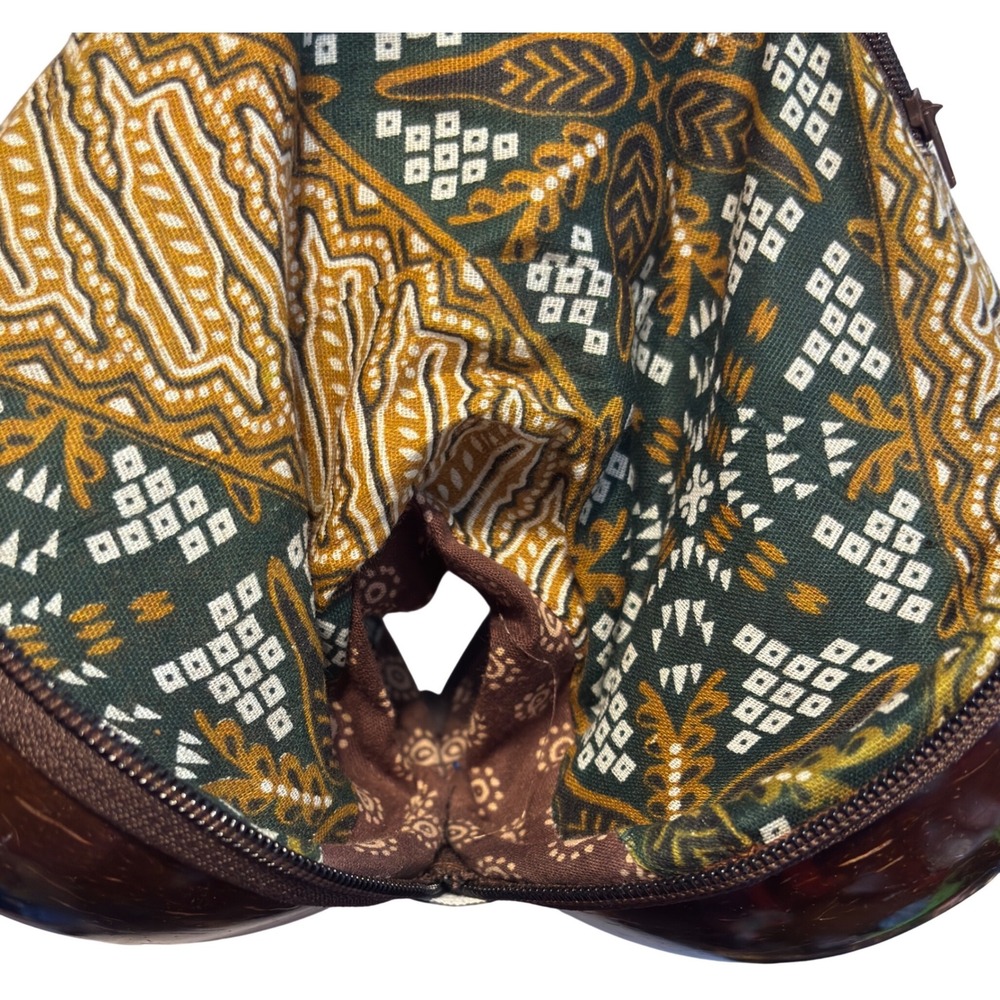Coconut Shell Crossbody Bag 18" round Brown Painted Tropical Excellent - Picture 8 of 10